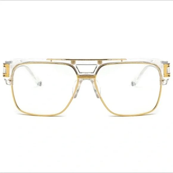 NEW MEN’S CLEAR & GOLD OVERSIZED CELEB GLASSES - Picture 2 of 4
